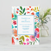 Bright Flowers Waterverf bruiloft uitnodiging (Staand voorkant)