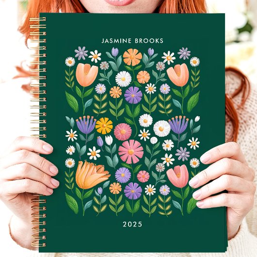 Bright Folk Art Floral Aangepaste naam Planner