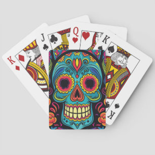 Bright Folk Art Sugar Skull Day of the Dead Party Pokerkaarten