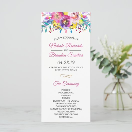 Bright Fuchsia Gold Blossom Programme de mariage f (Debout devant)