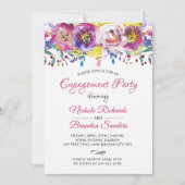 Bright Fuchsia Gold Floral Engagement Party Kaart (Voorkant)
