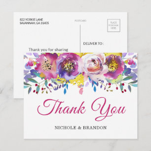 Bright Fuchsia Gold Floral Hartelijk dank Briefkaa Briefkaart