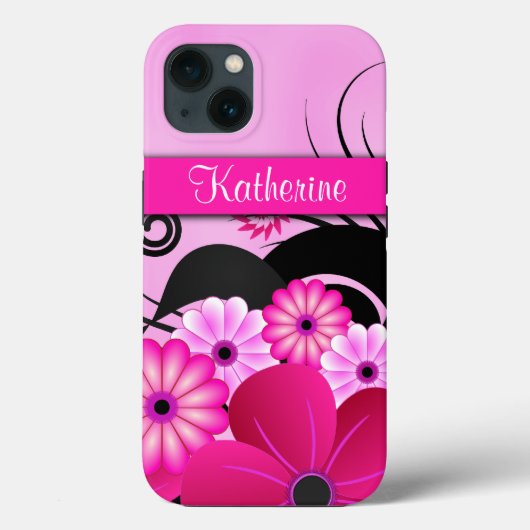 Bright Fuchsia Pink Floral Hibiscus Bloemen Stoer Case-Mate iPhone Case (Achterkant)