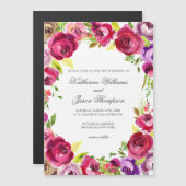 Bright fuchsia roze bloemenchique tuin bruiloft magnetische uitnodiging (Voorkant / Achterkant)