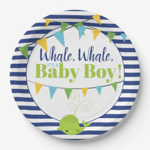 Bright Fun Typografie Leuke Walvis Boy Baby shower Papieren Bordje