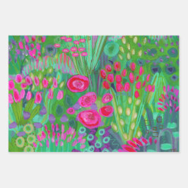 Bright Garden Wrapping Paper Flat Sheet Set van 3