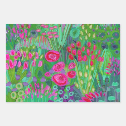Bright Garden Wrapping Paper Flat Sheet Set van 3 (Voorkant)