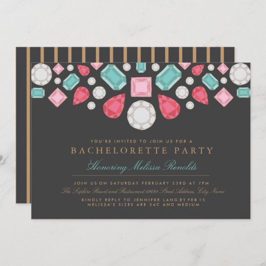 Bright Gems Bachelorette Invitation (Devant / Derrière)