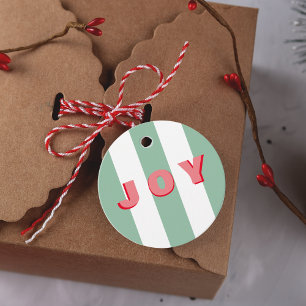 Bright Gestreepte Groene Kerst 'Joy' cadeau labels