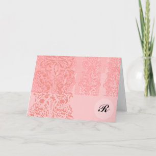 Bright Girly Pink Damask Monogram Initiaal Opmerki Bedankkaart