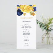 Bright Gold Navy Blue Floral Mariage Menu (Debout devant)