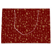 Bright Gold Red Boho Christmas Trees Snow Snoep Groot Cadeauzakje (Voorkant)