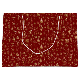 Bright Gold Red Boho Christmas Trees Snow Snoep Groot Cadeauzakje