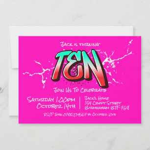 Bright Graffiti Ten Invitation Kaart
