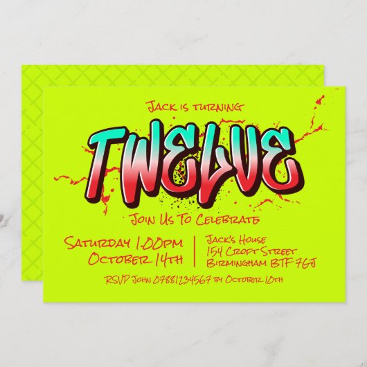 Bright Graffiti Twelve uitnodiging (Voorkant / Achterkant)