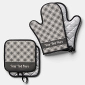 Bright Gray and Winter White Snowflake Pattern Ovenwant & Pannenlap Set (Voorkant / Achterkant)