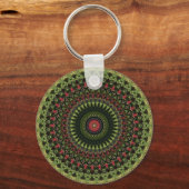 Bright Green Black and Red Mandala Design Bandana Sleutelhanger (Voorkant)