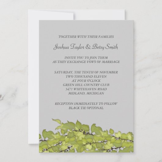 Bright Green Feuilles mariage Invitations (Devant)