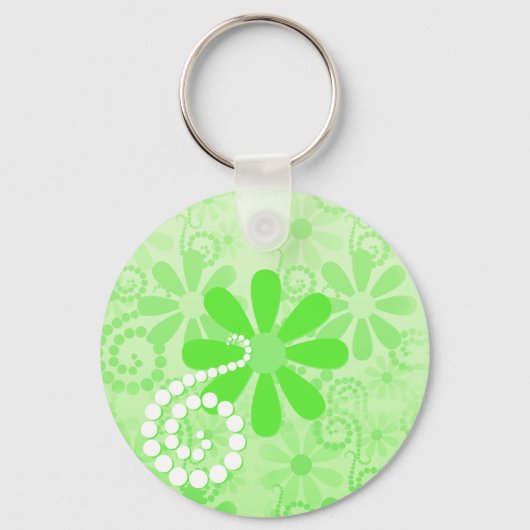 Bright Green Floral Cute Retro Daisy Flowers Sleutelhanger (Voorkant)