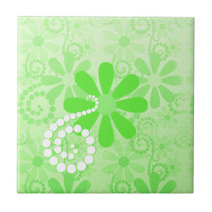 Bright Green Floral Cute Retro Daisy Flowers Tegeltje