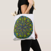 Bright Green/Navy Starburst Mandala Tote Bag (De près)