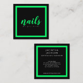 Bright Green Neon Modern Nail Technicus Salon Vierkante Visitekaartje (Voorkant / Achterkant)