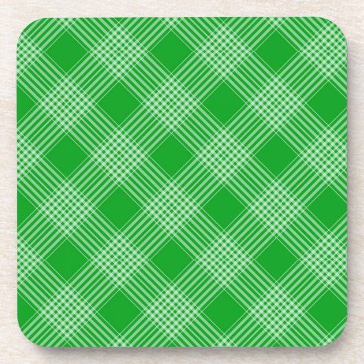 Bright Green Plaid Checked Pattern Bier Onderzetter (Voorkant)