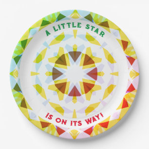 Bright Green Red Star Gender Reveal Baby shower Papieren Bordje