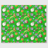 Bright Green Santa & Elves Christmas Cadeaupapier (Vlak)