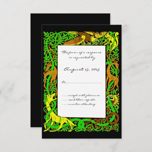 Bright Greens Celtic Animals Design Mariage RSVP (Devant / Derrière)