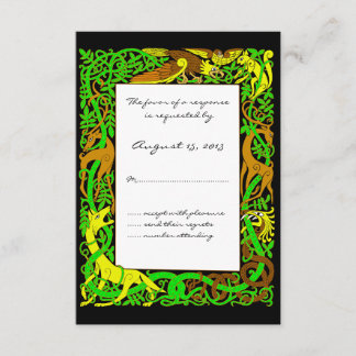 Bright Greens Celtic Animals Design Wedding RSVP Kaartje