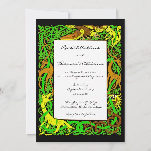 Bright Greens Celtic Animaux Faire-part de mariage (Devant)