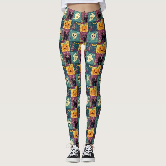 Bright Halloween Patchwork Print Leggings (Voorkant)