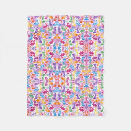 Bright Happy Paaster Bunny Waterverf Blanket Fleece Deken (Voorkant)
