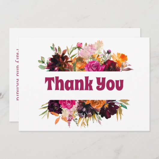 Bright Herfst Floral Oranje Burgundy Rozen Peonies Bedankkaart (Voorkant / Achterkant)