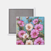 "Bright Hollyhocks" 2" vierkante magneet (Voorkant / Achterkant)