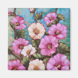 "Bright Hollyhocks" 2" vierkante magneet