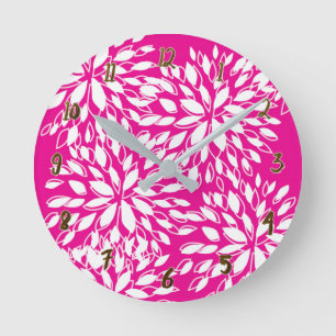 Bright Hot Pink Modern Floral Personalized Ronde Klok