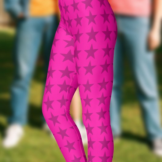 Bright Hot Rose Star Motif Leggings