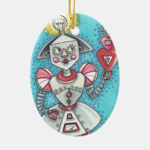 BRIGHT IDEA MEISJE ROBOT ORNAMENT Ovaal