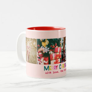 Bright & Joyful Merry Christmas 4 Foto Blush Pink Tweekleurige Koffiemok