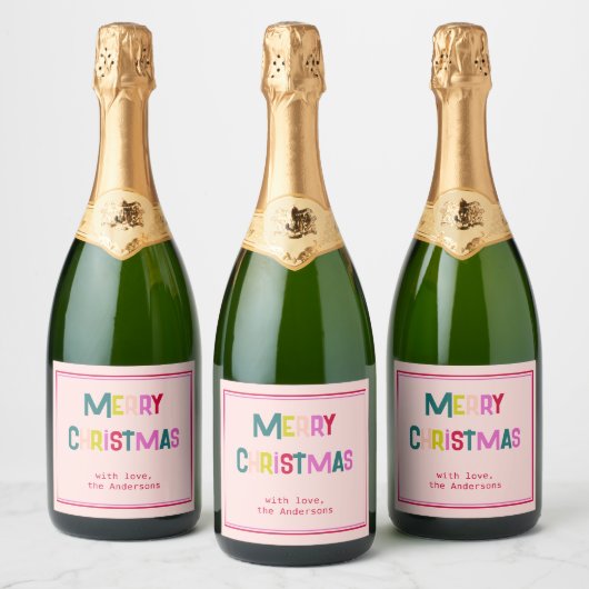 Bright & Joyful Merry Christmas Blush Pink Sparkling Wijnetiket (Flessen)