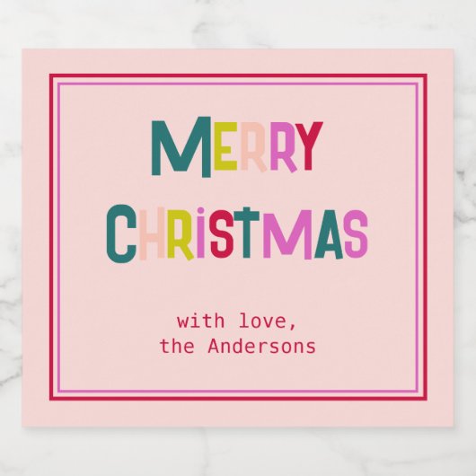 Bright & Joyful Merry Christmas Blush Pink Sparkling Wijnetiket (Enkel label)
