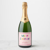 Bright & Joyful Merry Christmas Blush Pink Sparkling Wijnetiket (Voorkant)