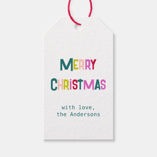 Bright & Joyful Merry Christmas Pine Green Cadeaulabel (Voorkant)