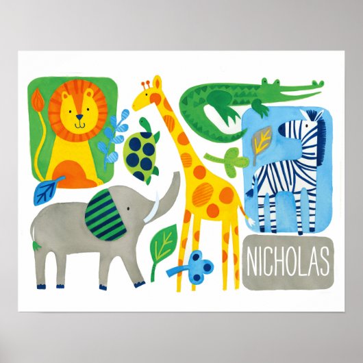 Bright Jungle Kids Customizable Wall Art print (Voorkant)