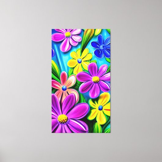 Bright kleurrijke Daisy Flowers Canvas Afdruk (Voorkant)