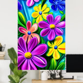 Bright kleurrijke Daisy Flowers Poster (Thuiskantoor)