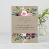 BRIGHT KRAFT BLUSH BURGUNDY FLORAL BUNCH WEDING KAART (Staand voorkant)