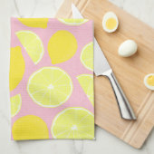 Bright Lemon Design op zachte roze achtergrond Theedoek (Quarter Fold)